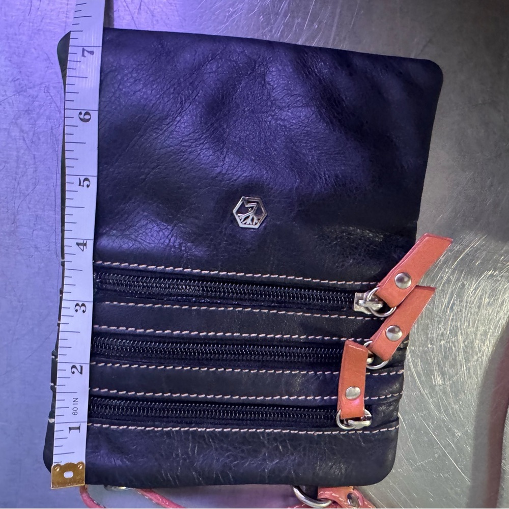 Black Leather Crossbody Bag with Tan Strap - Picture 2 of 8
